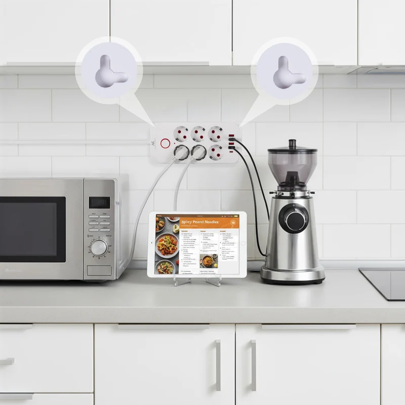 Maclean grenuttag, förlängningskabel 6 uttag + 4xUSB, 110-240V AC 50/60Hz, 2,1A max 2500W, 1,5 m, vit, MCE389 W