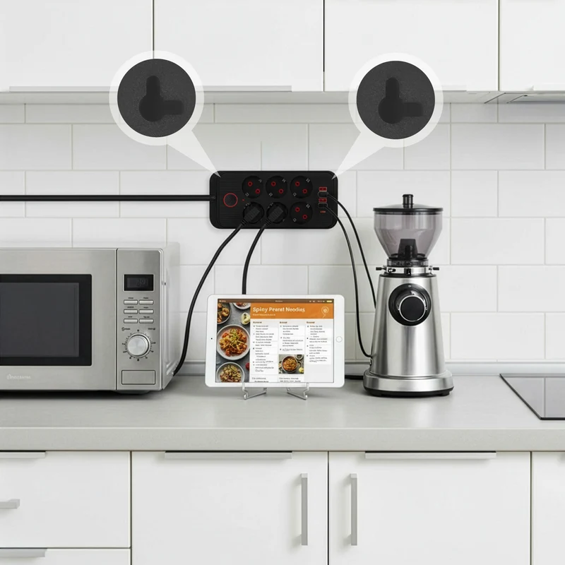Maclean grenuttag, förlängningskabel 6 uttag + 4xUSB, 110-240V AC 50/60Hz, 2,1A max 2500W, 1,5 m, svart, MCE389 B