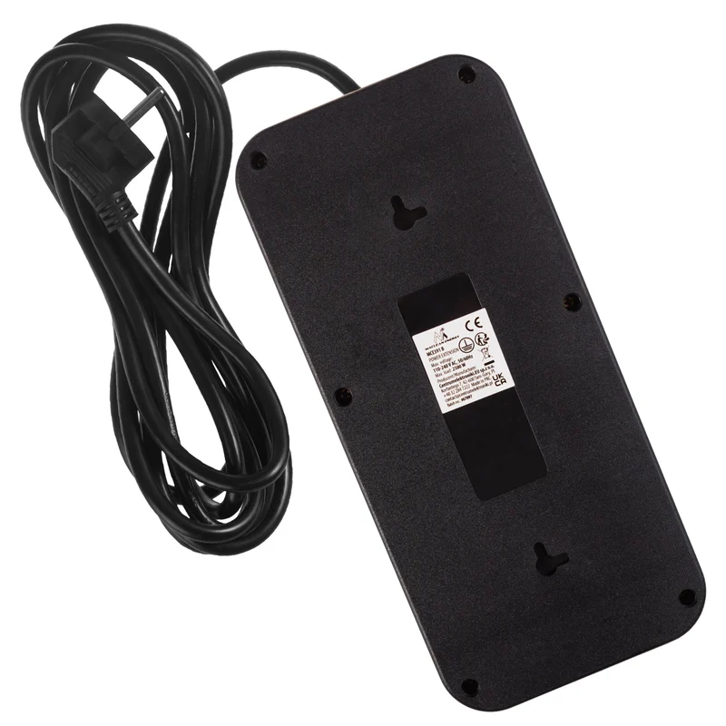 Maclean grenuttag, 6-facks förlängningskabel + 4xUSB, 110-240V AC 50/60Hz, 2.1A max 2500W, 3m, svart, MCE391 B