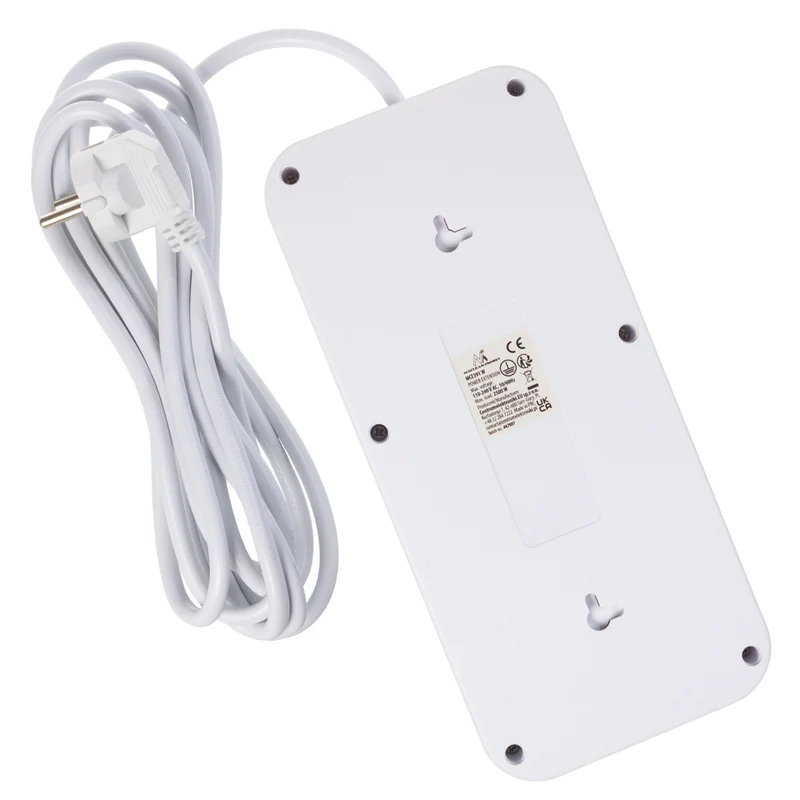 Maclean grenuttag, 6 uttag förlängningskabel + 4xUSB, 110-240V AC 50/60Hz, 2.1A max 2500W, 3m, vit, MCE391 W