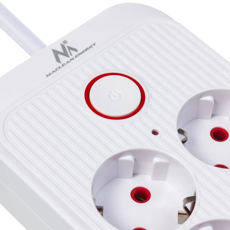 Maclean grenuttag, 6 uttag förlängningskabel + 4xUSB, 110-240V AC 50/60Hz, 2.1A max 2500W, 3m, vit, MCE391 W