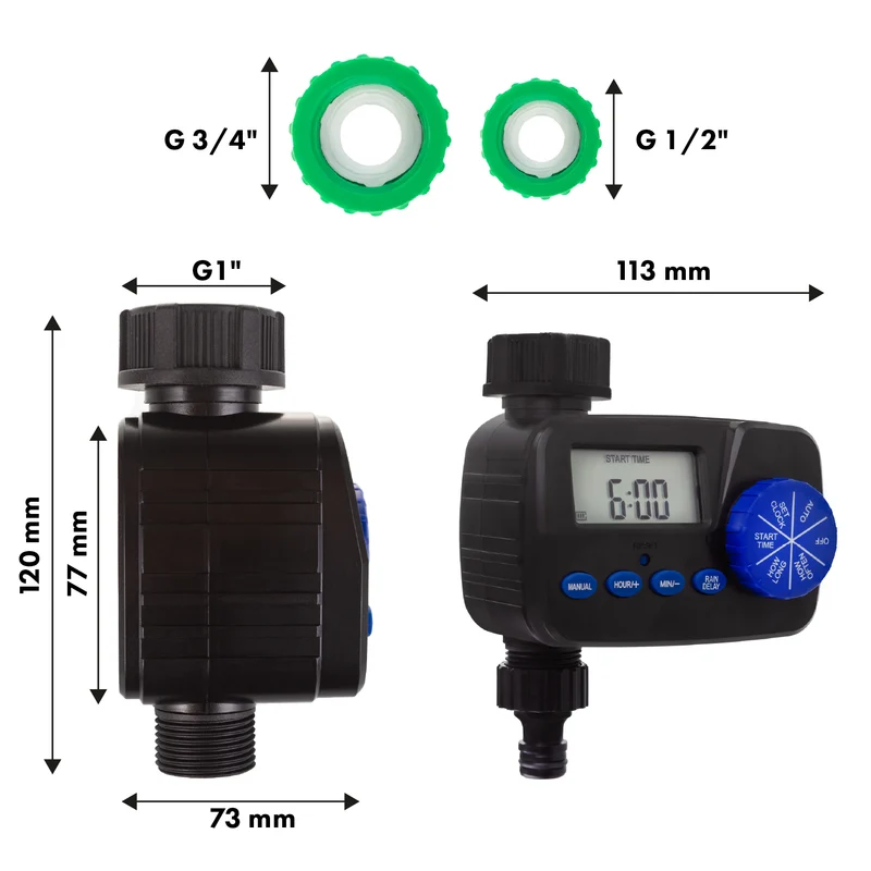 GreenBlue elektronisk bevattningskontroll, programmerare, strömförsörjning 2x1,5V AA, GB390 + 2x Varta Industrial alkaliskt AA-batteri