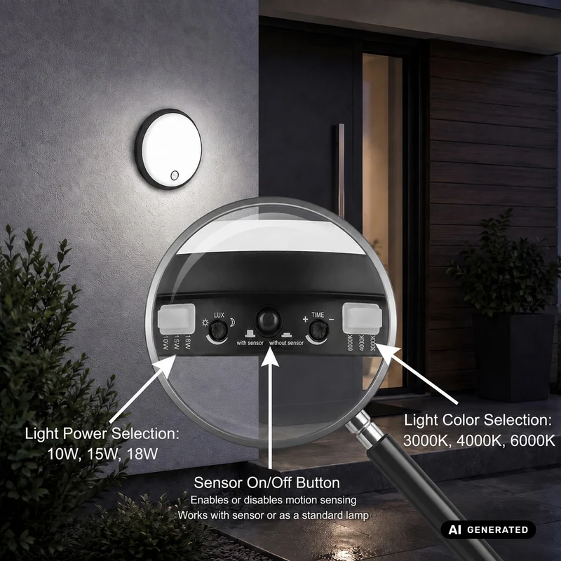 Maclean LED-lampa med rörelsesensor, PIR-sensor, svart, 10 W/15/18 W, IP65, justerbar färgtemperatur 3000/4000/6000 K, MCE535 B