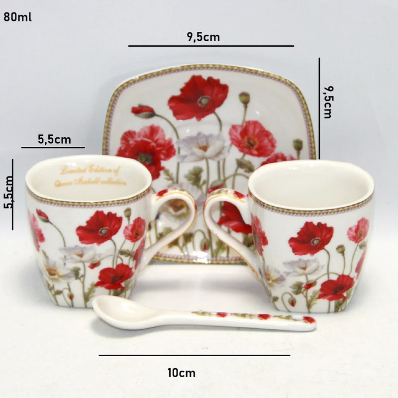 Espressokoppar porslinsset med tallrikar Queen Isabell W9PWH06-09596