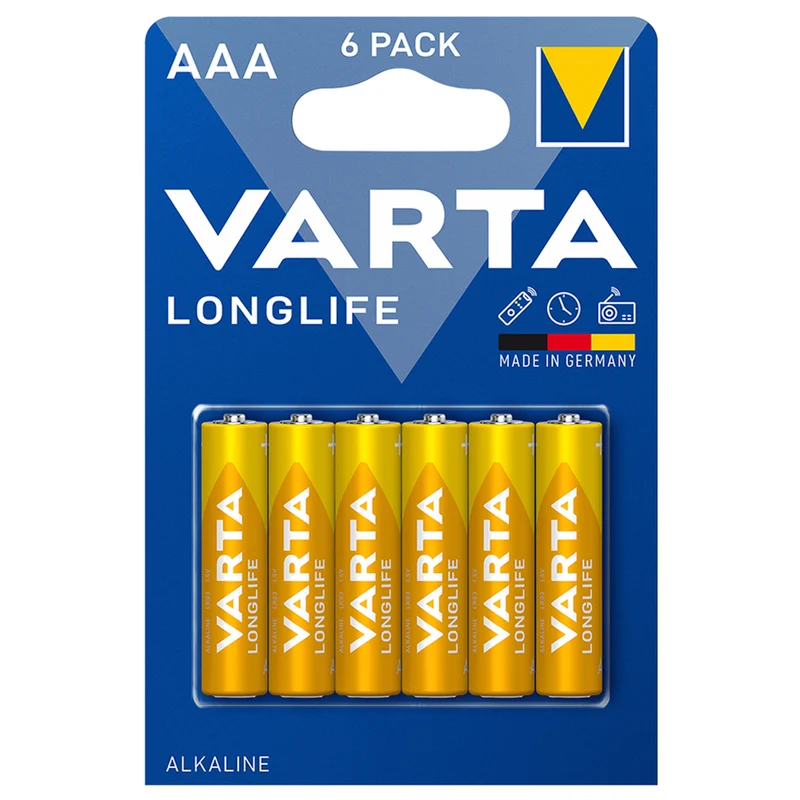 6 st R-03 LR03 AAA 1,5 V alkalibatterier Longlife från Varta