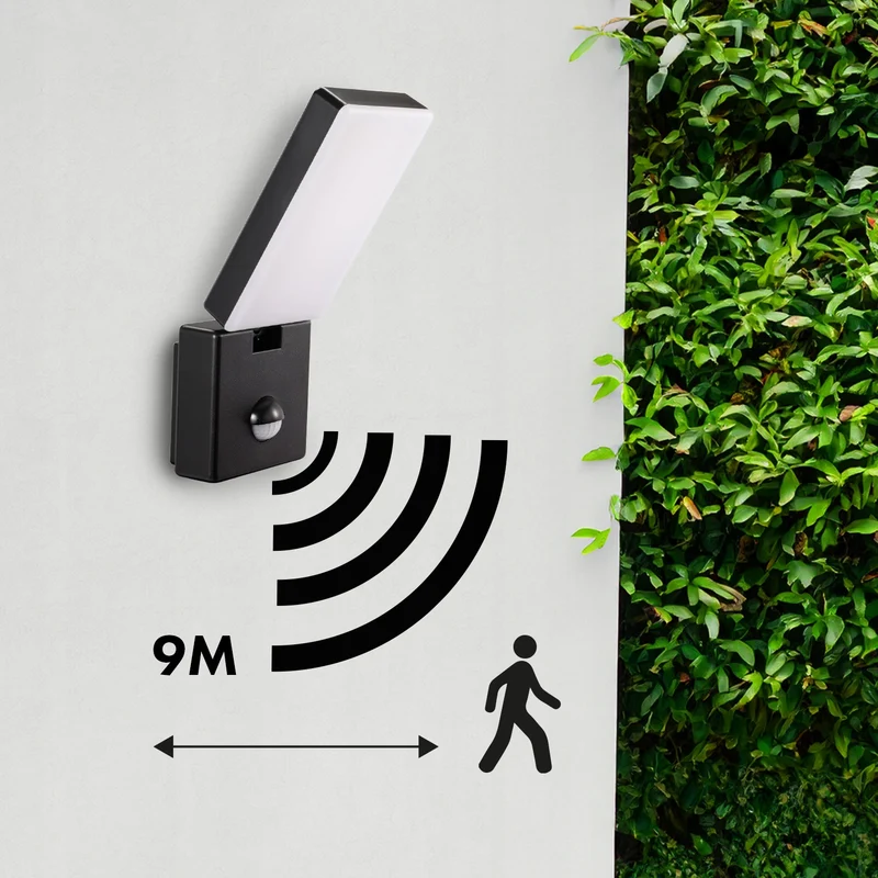 Maclean LED-lampa med rörelsesensor, PIR-sensor, svart, 10 W, IP65, 800 lm, neutralvit färg (4000 K) MCE516 B, 2 stycken
