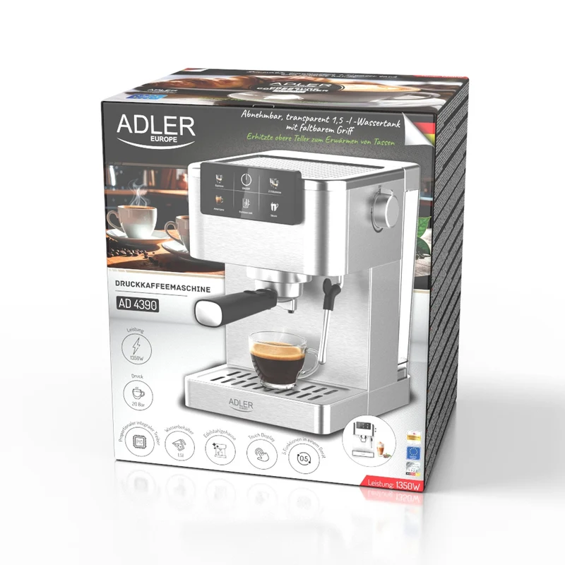 Kaffemaskin, 20 bar, Thermoblock, mjölkskummare, 5-i-1, Adler AD 4390