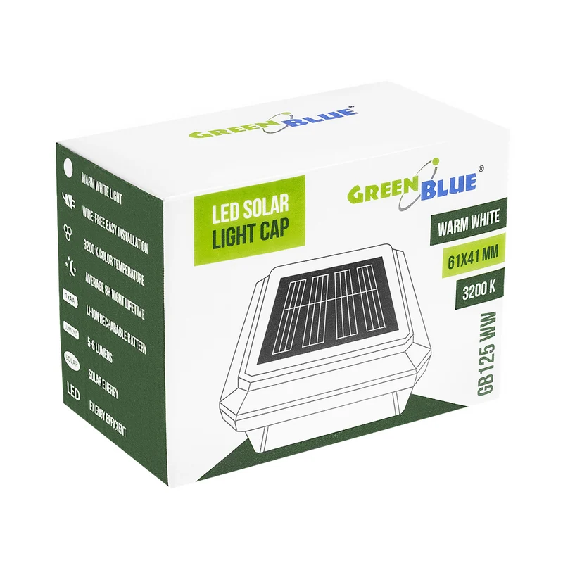 GreenBlue solcellsdriven LED-stolplampa, 60x40 mm, kuplock, 3200 K, GB125 WW, 2 st