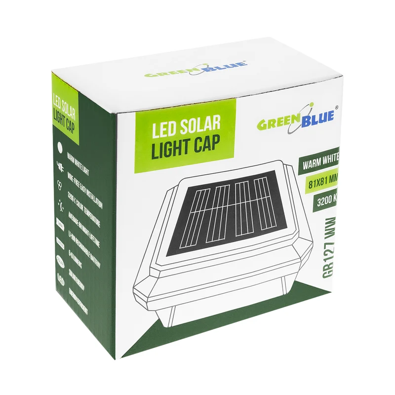 GreenBlue solcellsdriven LED-stolplampa, 80x80 mm, kupligt tak, 3200 K, GB127 WW, 4 st