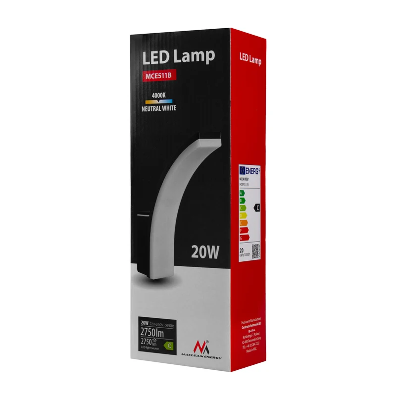 Maclean LED-lampa svart 20W IP65 2750lm neutralvit 4000K MCE511 B