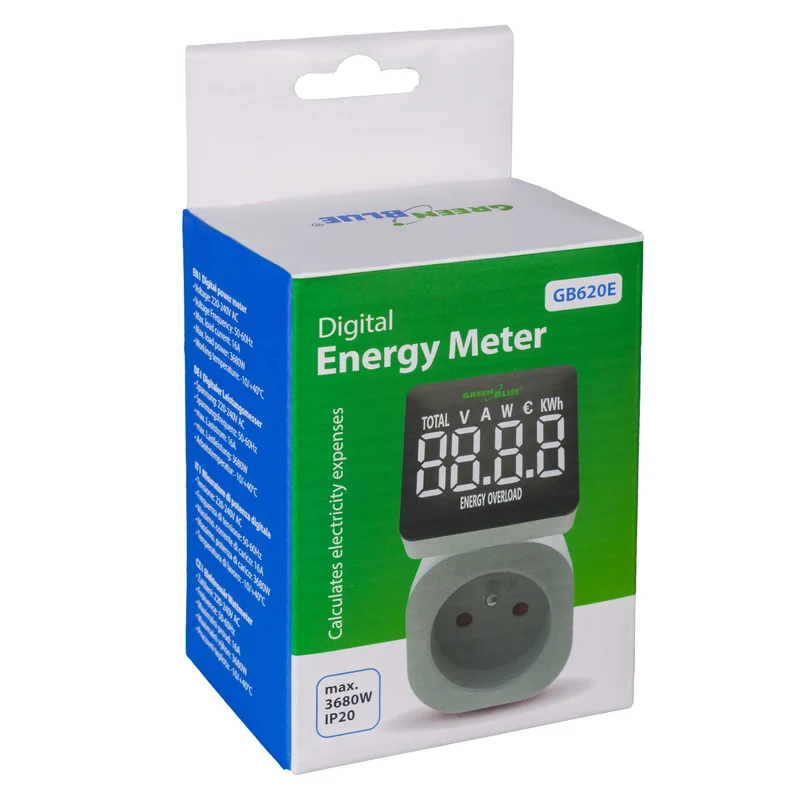 GreenBlue energimätare, wattmätare, 16A, max. 3680W, subminne, GB620 E