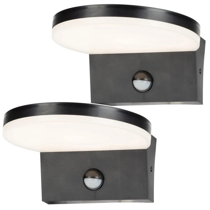 Rabalux utomhusvägglampa, rörelsesensor, 9 W, svart, Batida, 2 st