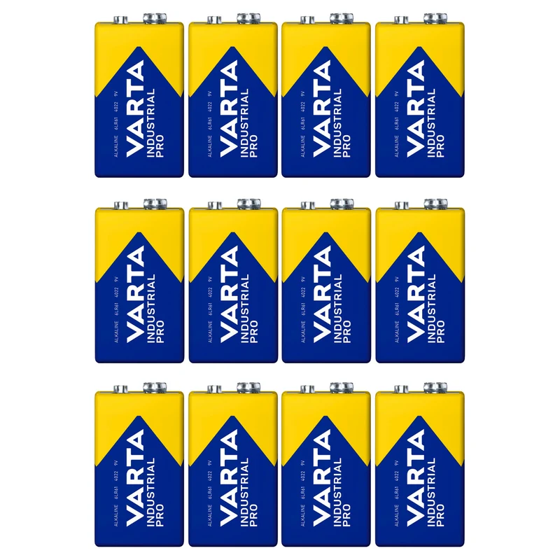 12x batteri R9V R-9 6LR61 9V R-9 alkaliskt Varta Industrial Pro