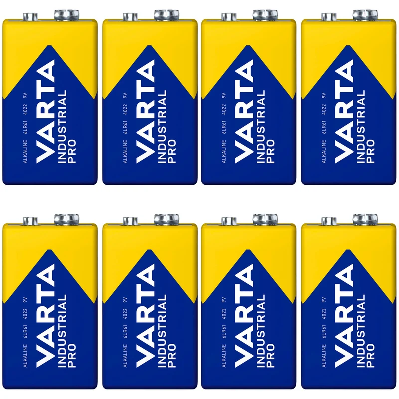 8x batteri R9V R-9 6LR61 9V R-9 alkaliskt Varta Industrial Pro