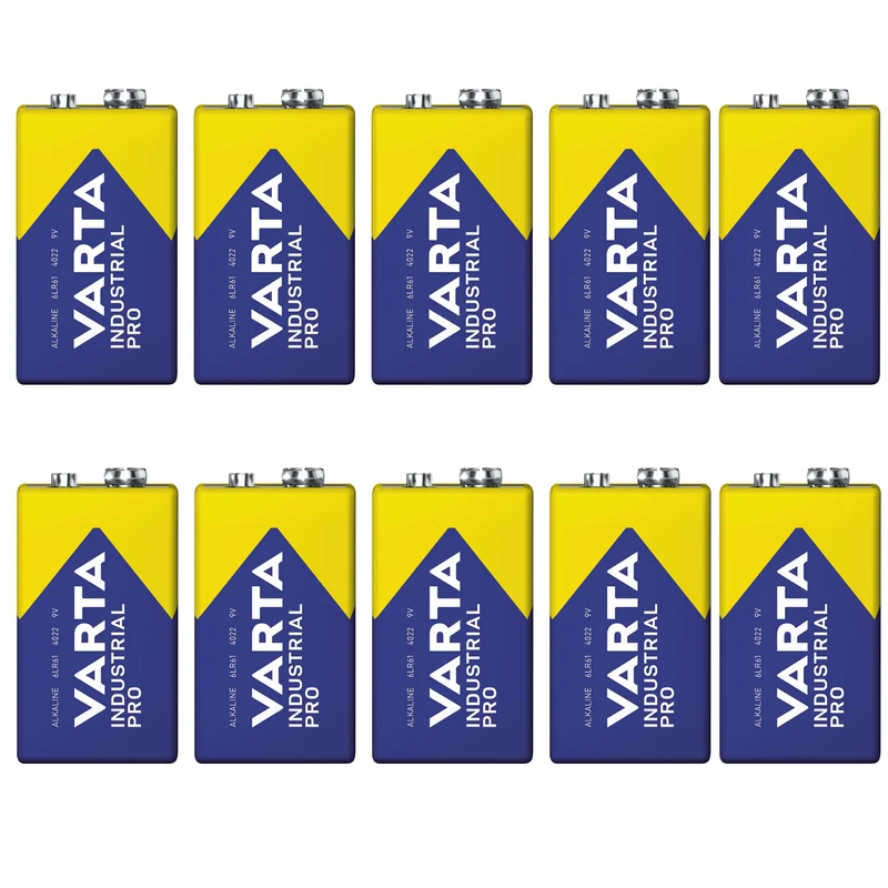 10 st R9V-batterier R-9 6LR61 9V R-9 alkaliska Varta Industrial Pro