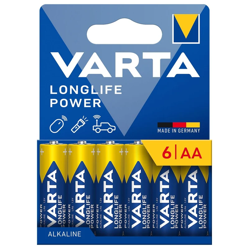 VARTA Longlife Power, 6 st AA alkaliska batterier, LR06, 1,5V