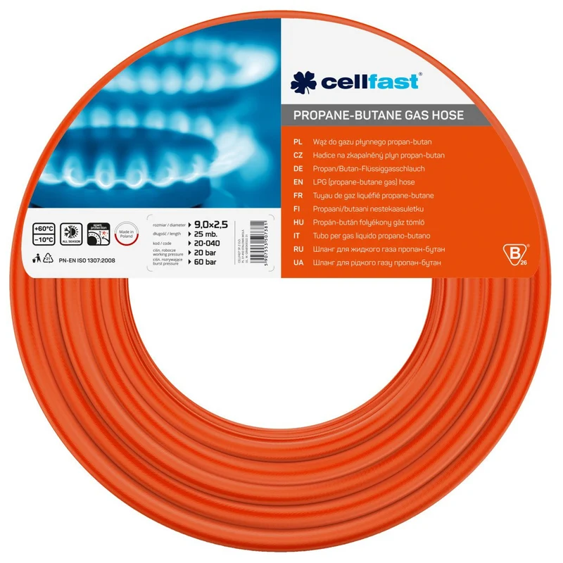 Propan-butangas tryckslang 9mm x 2,5mm Cellfast 25m