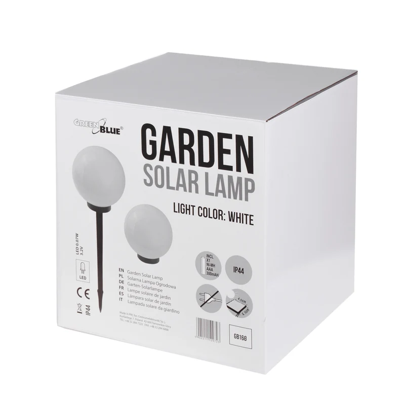 Solcellsdriven fristående trädgårdslampa GB168 – sfärisk, 30x30x63 cm, vit LED