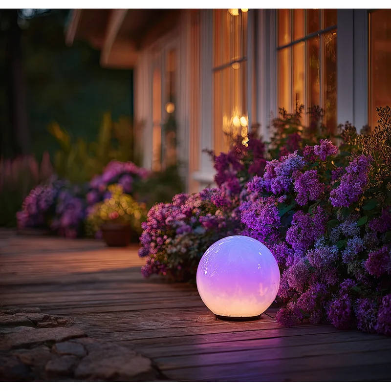 GreenBlue solcellsdriven fristående trädgårdslampa, sfär, 15x15x48cm, RGB-färgade LED, GB122