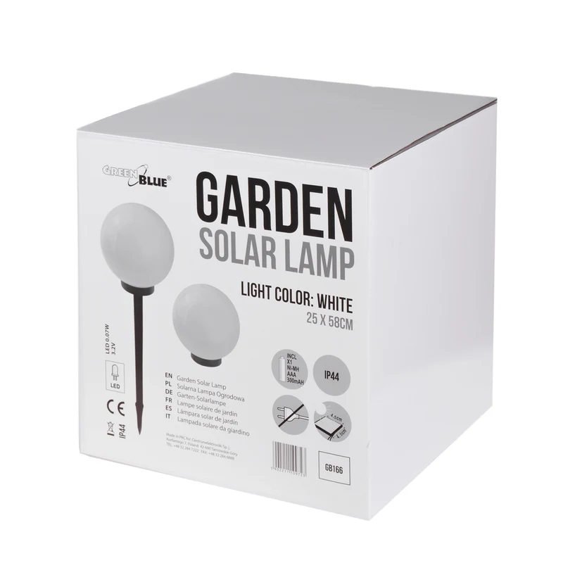 GreenBlue solcellslampa, fristående, trädgård, sfär 25x25x58cm, vit LED, GB166, 4 st