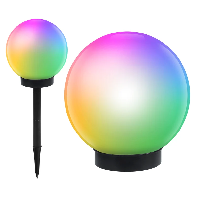 GreenBlue solcellsdriven fristående trädgårdslampa, sfär, 15x48cm, RGB-färgad LED, GB122 + 25x58cm GB166