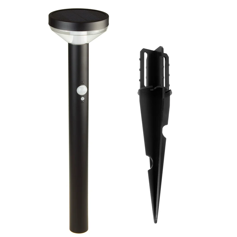 Solar LED-lampa med Maclean-sensor, svart, IP44, 3 ljuslägen, Li-ion 18650 batteri 3,7V 1200 mAh, knock-in, MCE465 B