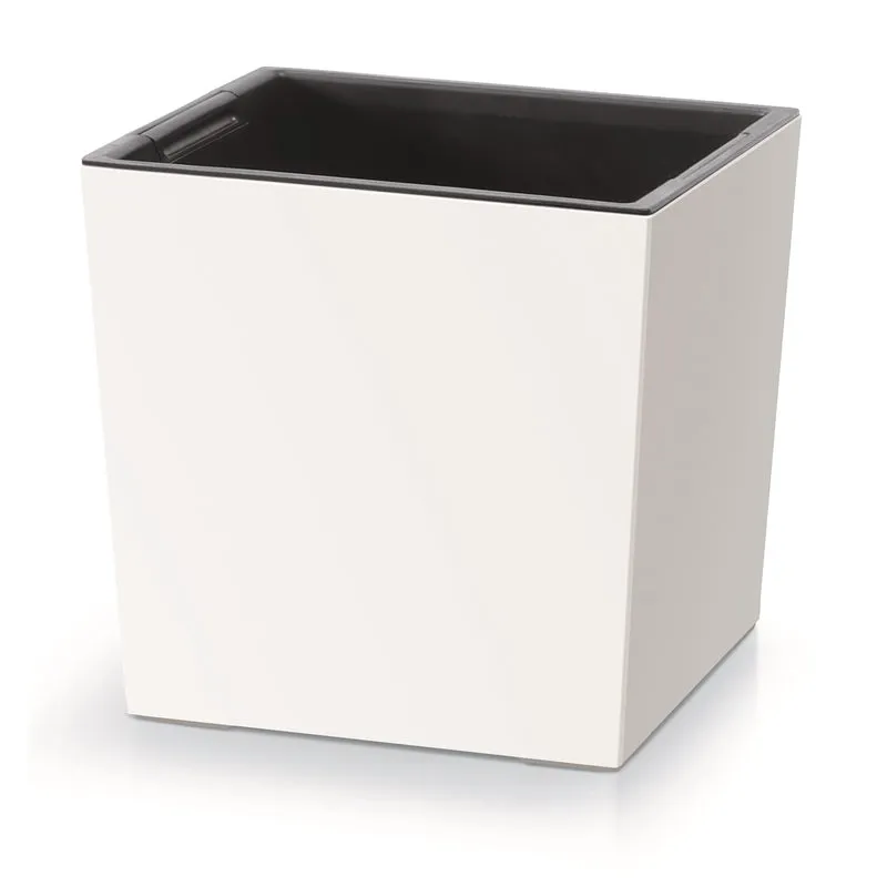Prosperplast 2in1 Blomkruka Med Inre Krukväxt Växtkrukare Örtkruka Växtkrukare Plast Fyrkantig 29,5 cm x 29,5 cm x 29 cm (Vit)