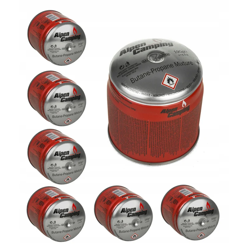 48x Alpen Camping 400 ml gaspatron, certifikat: Pi 0437, överensstämmer med EN417, propan-butan, område -10°c till + 40°c, GAS STOP-system IK006