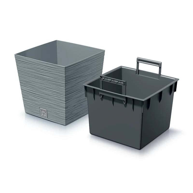 Prosperplast Furu Square Low Blomkruka Med Insats DFS300-5615C 29,5 x 29,5 x 29 cm Kapacitet 14 L (Grå)