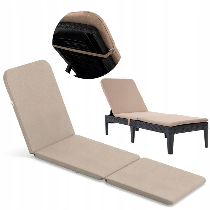Kudde till solstol Jaipur, färg beige, tyg S-550 melange, storlek 190x60 cm, två fästsystem, vattentät, kan tvättas i sin helhet, melange S-21, 3 stycken