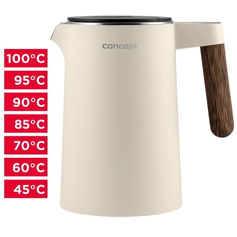 Concept Norwood Vattenkokare I Rostfritt Stål Med Temperaturkontroll 45/60/70/85/90/95/100°C KEEP WARM-Funktion 1,5L 1850-2200 W (Vanilj)