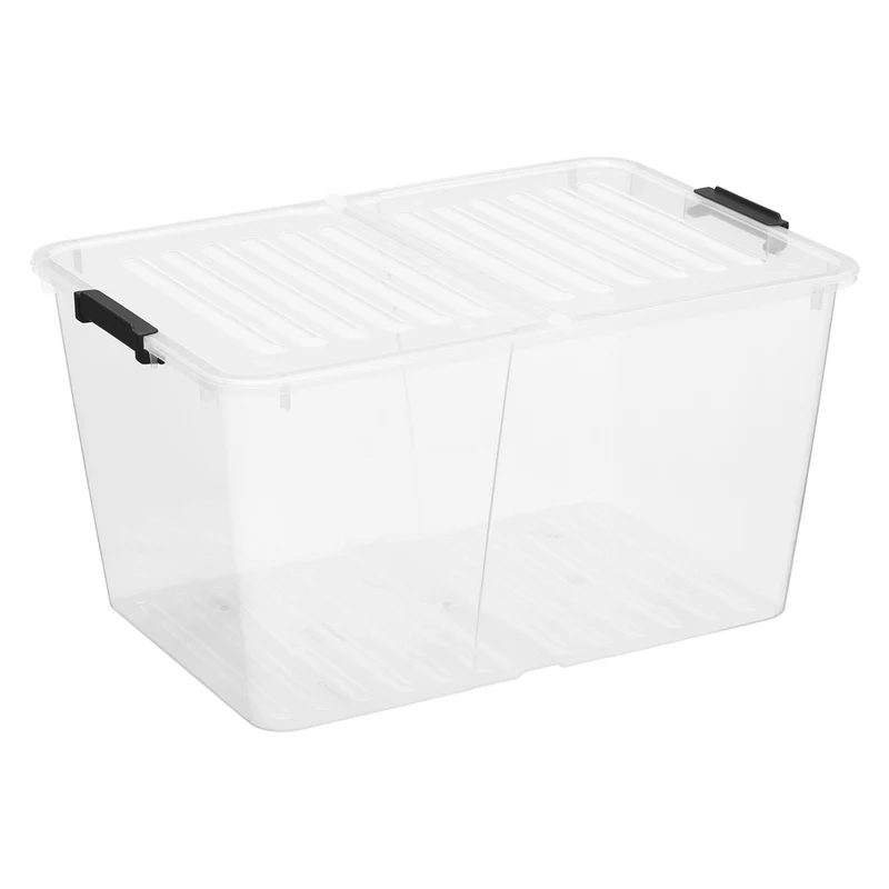 Plast Team Home Box Flex 50L behållare med dubbelt lock, vikbart lock, säkerhetsklämmor, transparent, 23030800