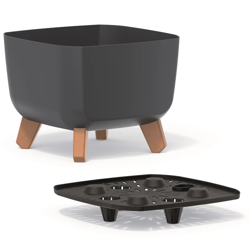 Prosperplast Gracia Square Blomkruka Med Avtagbara Ben Inkl. Insats För Inomhus Och Utomhusbruk Square Planter Plastic UV-beständig 24x24x18,7cm Antracit