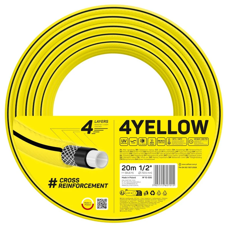 CELLFAST 4YELLOW trädgårdsslang 10-500 1/2" 20 m 4-lagig
