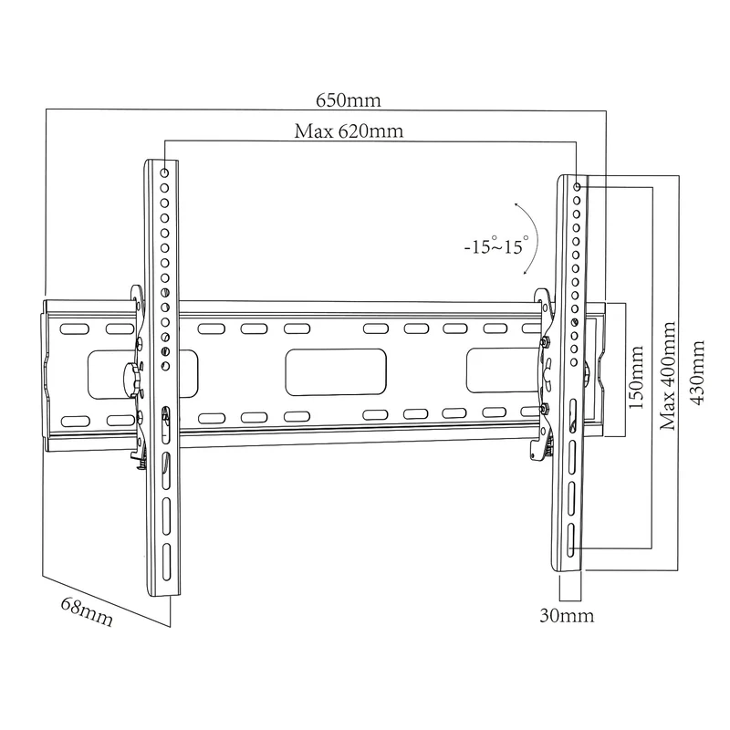 Maclean TV-fäste, max VESA 600x400, 32-90", 80kg, lutningsjustering +15°~-15°, MC-421