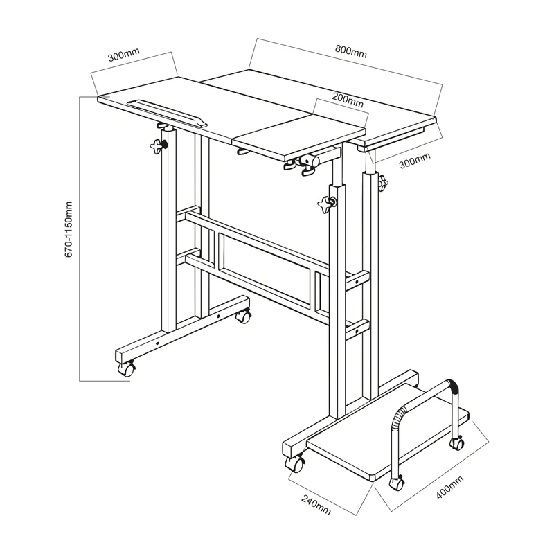 Mobilt laptopbord Maclean, vit, skiva 80x60cm, 50kg max, höjdjustering 67-115cm , MC-124 W