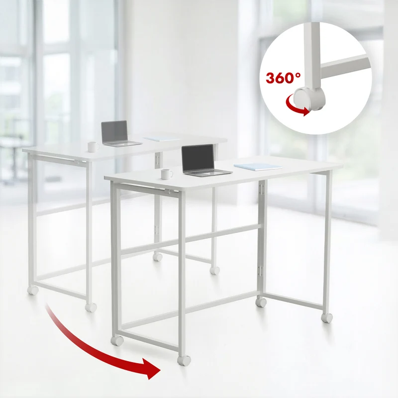 Maclean fällbart bord skrivbord, vit, mobil, skiva 100x50cm, max. 50kg, MC-1250 W