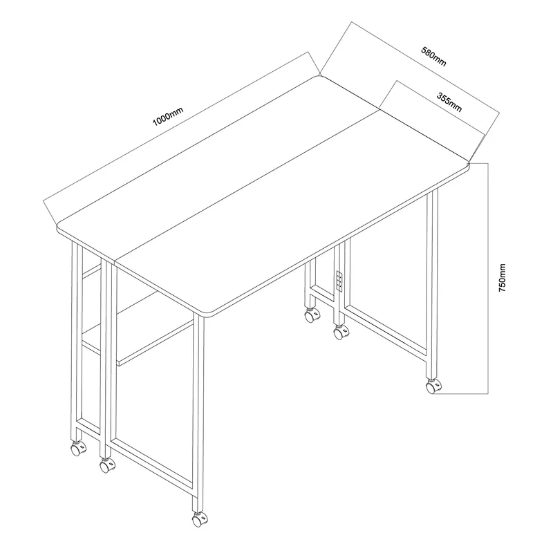 Maclean fällbart bord skrivbord, svart, mobil, skiva 100x58cm, max. 50kg, MC-126 B