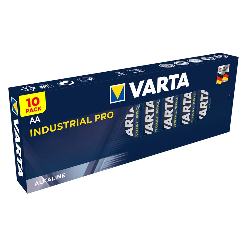 10 x KRAFTFULLA VARTA INDUSTRIAL AA alkaliska batterier 10x LR6/AA batterier Varta Industrial