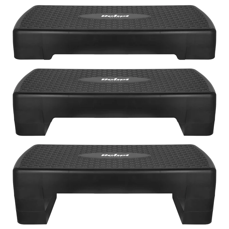 Aerobics- och fitnesssteg Rebel Active, 3 steg, 68 cm, svart, RBA-3227-BK