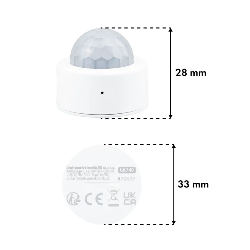 Trådlös rörelsesensor Zigbee Tuya GreenBlue, Android/iOS, CR2450 DC 3,0 V, detekteringsvinkel 120° / upp till 8 m, GB740