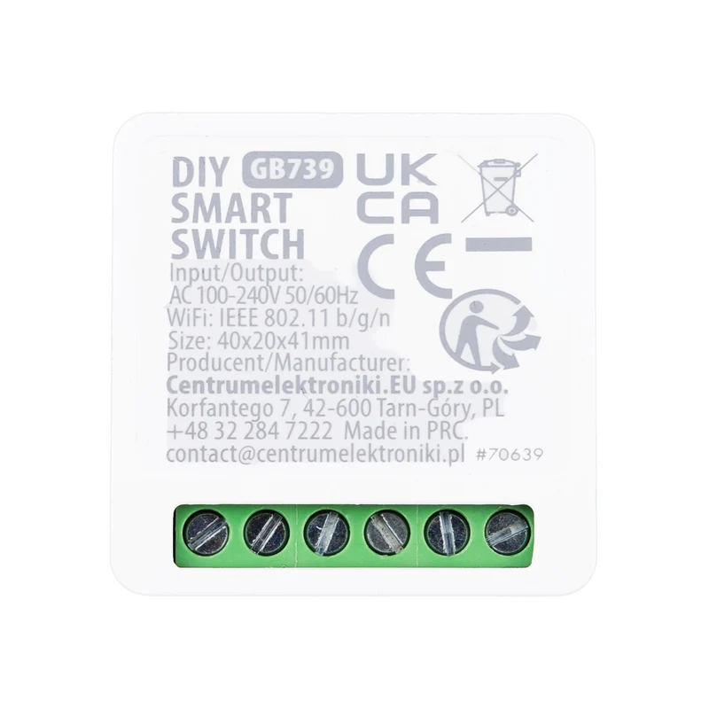 GreenBlue WiFi-relä för infälld montering, Android/iOS/Alexa/Google Home, 100–240 V växelström, 50/60 Hz, max. 16 A, för LED 150 W, GB739