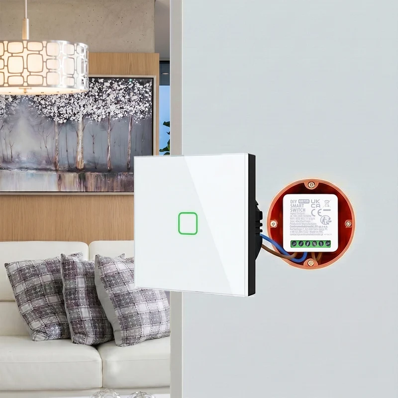 GreenBlue WiFi-relä för infälld montering, Android/iOS/Alexa/Google Home, 100–240 V växelström, 50/60 Hz, max. 16 A, för LED 150 W, GB739