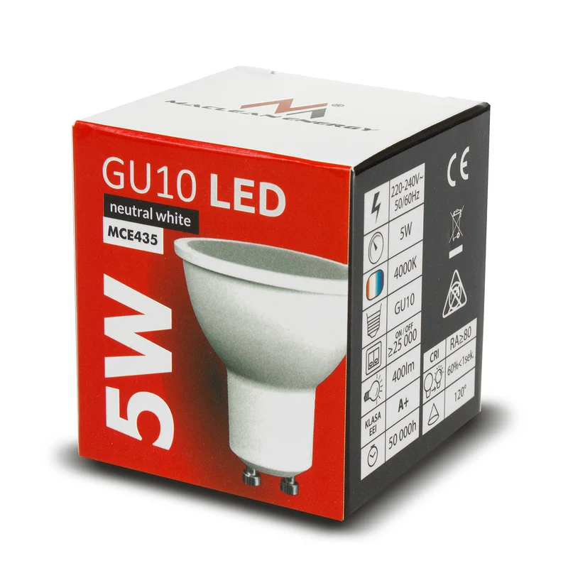 6x Maclean LED-lampa, GU10, 5W, 220-240V~, 50/60Hz, neutralvit, 4000K, 400 lumen, MCE435 NW