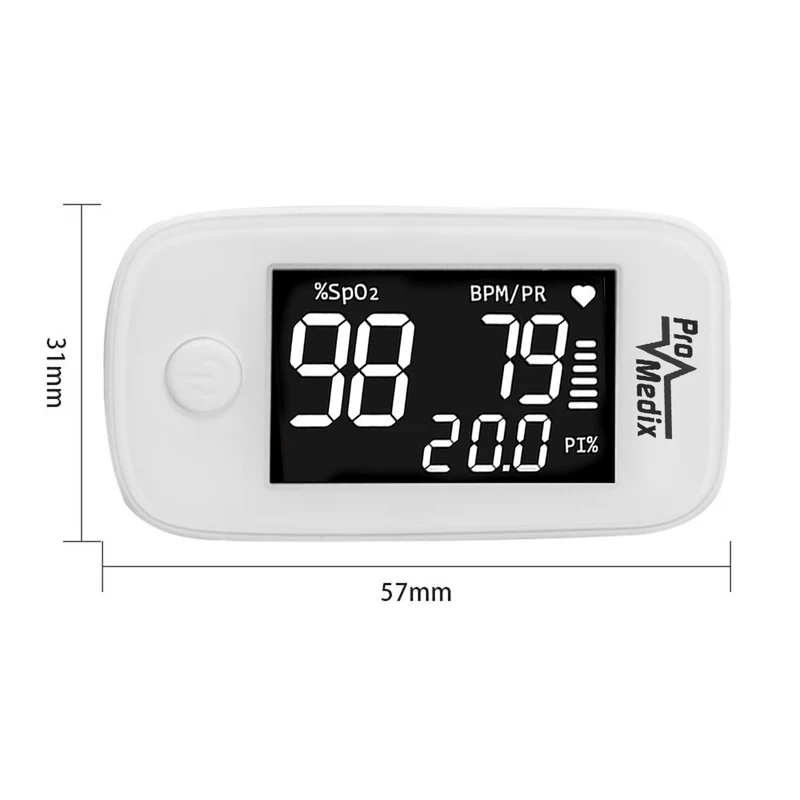 Promedix PR-870 1,5" HD LED pulsoximeter medicinsk pulsoximeter + 2x Medicinska masker CE EN 14683:2019 - set - blå färg 10 stycken Promedix PR-280 BFE>98%.