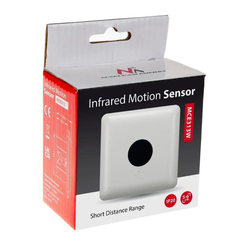 Maclean kortdistans PIR-sensor, räckvidd 5-6cm, för montering i låda, max. belastning 1200W, MCE313 W, 4 st
