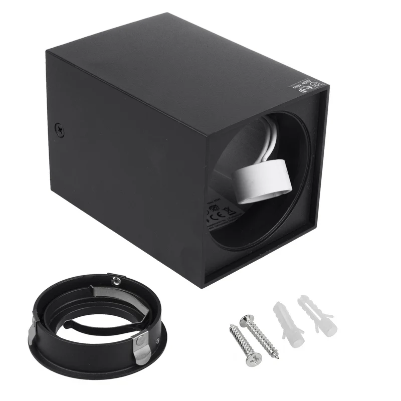 3x Maclean tub / utanpåliggande takarmatur, spot, fyrkantig, aluminium, GU10, 80x80x115mm, svart, MCE426 B + 3x LED-lampa 5W