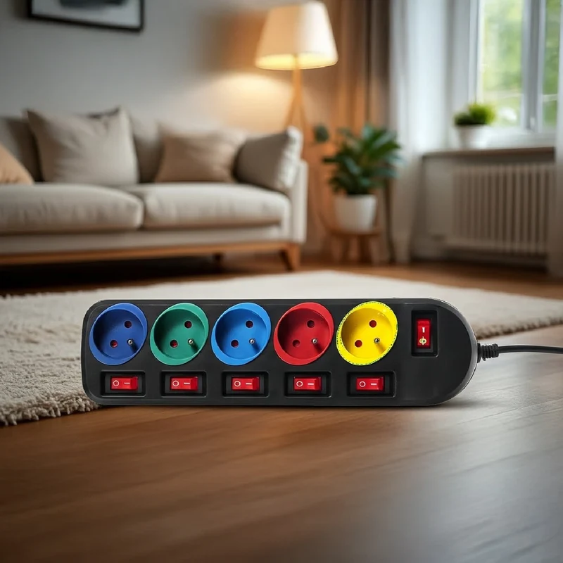 Förlängningskabel 5 uttag med strömbrytare Maclean Energy MCE204M 250VAC / 10A 1,5m, flerfärgad