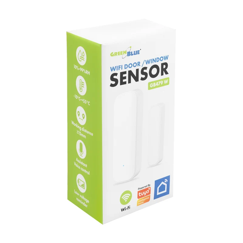 Trådlös kontaktor/öppningssensor med WiFi från GreenBlue, Android/iOS, för dörrar/fönster, 3,0 V DC, LR03x2, GB479, 2 st. + 4 st. AAA-alkaliska batterier Varta Industrial 4003