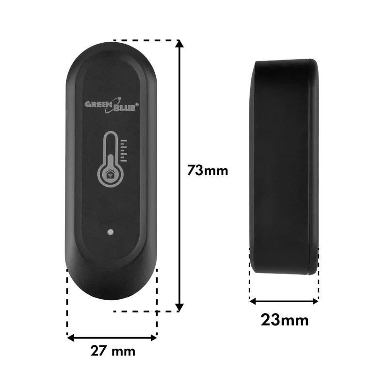 GreenBlue extern WiFi-sensor för temperatur och luftfuktighet, Android/iOS, 3,0 V DC, LR03x2, IP65, GB741, 2 st + 4 st AAA-alkaliska batterier Varta Industrial 4003
